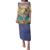 Aloha Hawaii Family Matching Puletasi and Hawaiian Shirt Hula Martini Tropical Vibes - Wonder Print Shop