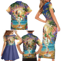 Aloha Hawaii Family Matching Short Sleeve Bodycon Dress and Hawaiian Shirt Hula Martini Tropical Vibes - Wonder Print Shop