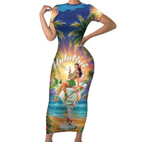 Aloha Hawaii Family Matching Short Sleeve Bodycon Dress and Hawaiian Shirt Hula Martini Tropical Vibes - Wonder Print Shop