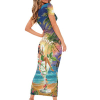 Aloha Hawaii Family Matching Short Sleeve Bodycon Dress and Hawaiian Shirt Hula Martini Tropical Vibes - Wonder Print Shop