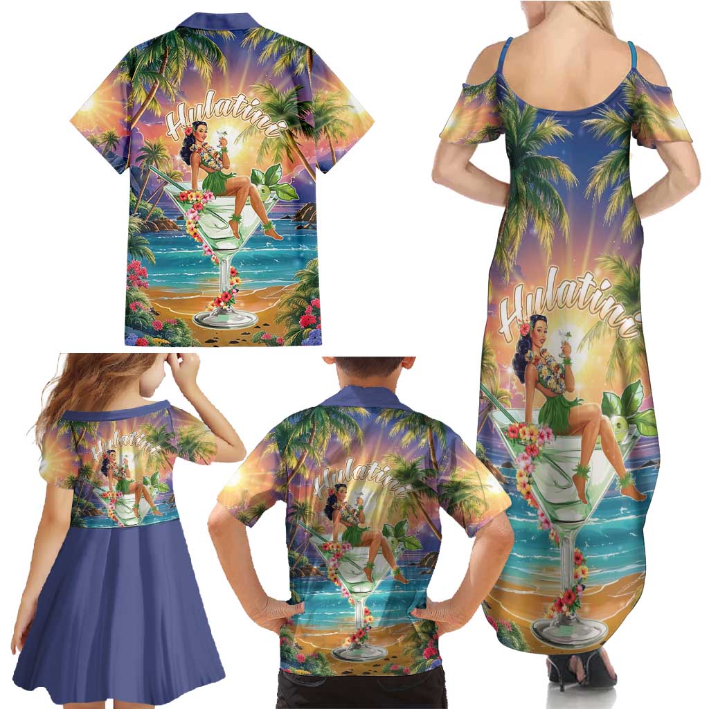 Aloha Hawaii Family Matching Summer Maxi Dress and Hawaiian Shirt Hula Martini Tropical Vibes - Wonder Print Shop