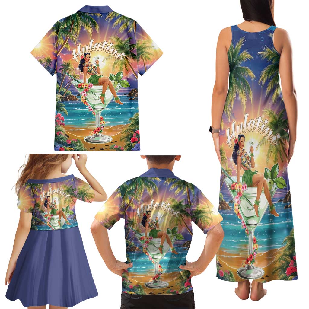 Aloha Hawaii Family Matching Tank Maxi Dress and Hawaiian Shirt Hula Martini Tropical Vibes - Wonder Print Shop