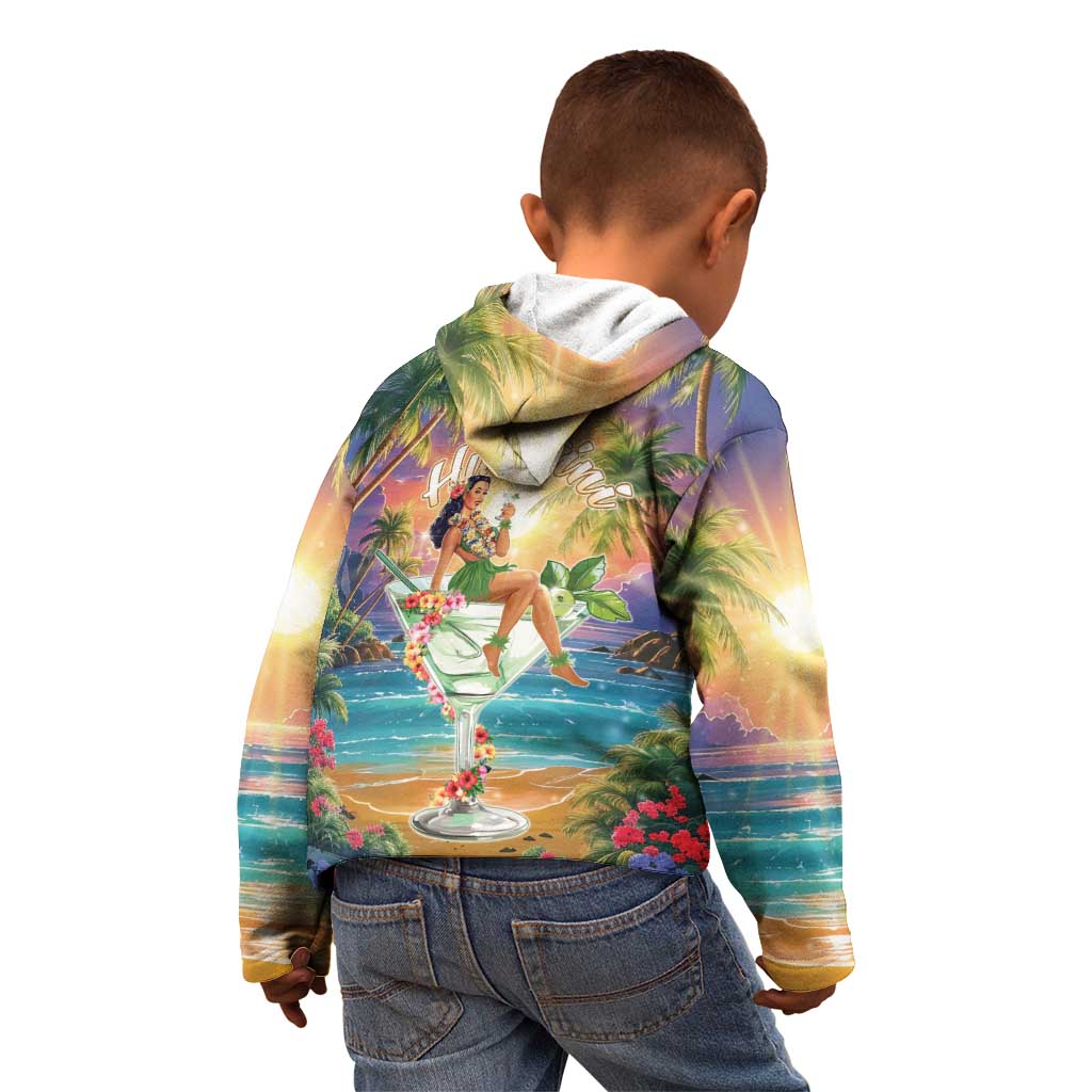 Aloha Hawaii Kid Hoodie Hula Martini Tropical Vibes - Wonder Print Shop