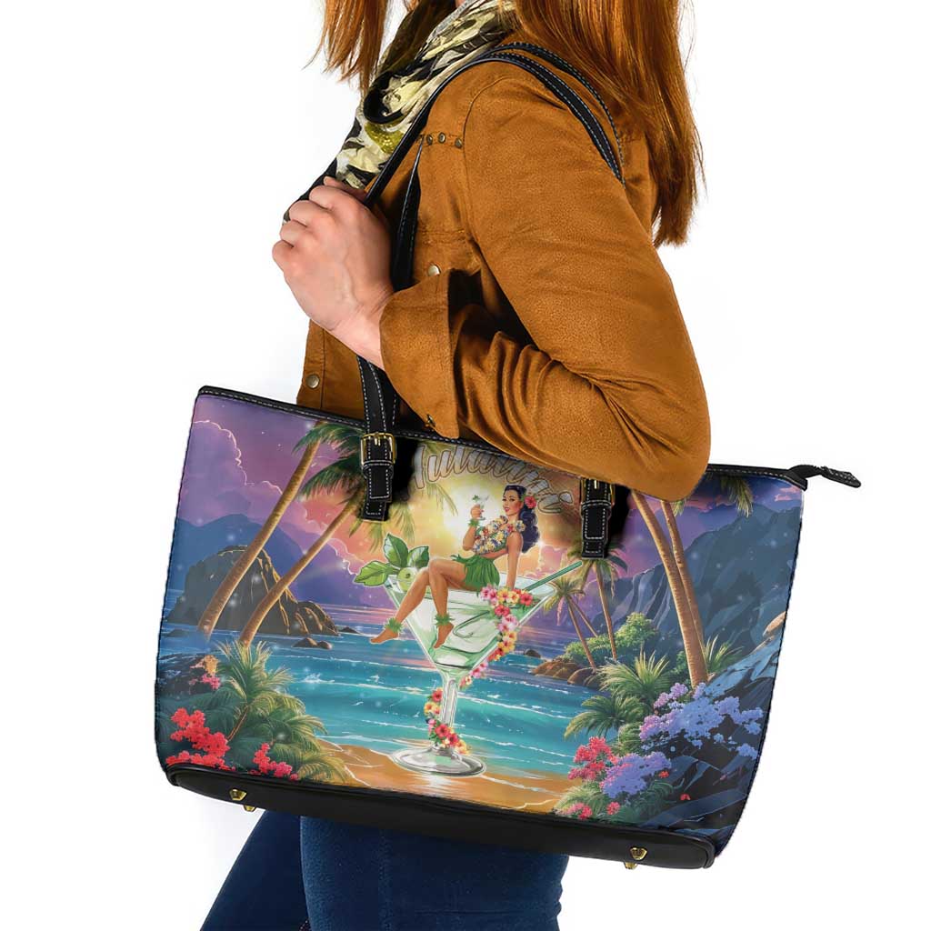 Aloha Hawaii Leather Tote Bag Hula Martini Tropical Vibes - Wonder Print Shop