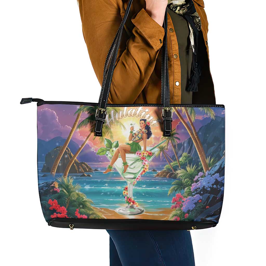 Aloha Hawaii Leather Tote Bag Hula Martini Tropical Vibes - Wonder Print Shop