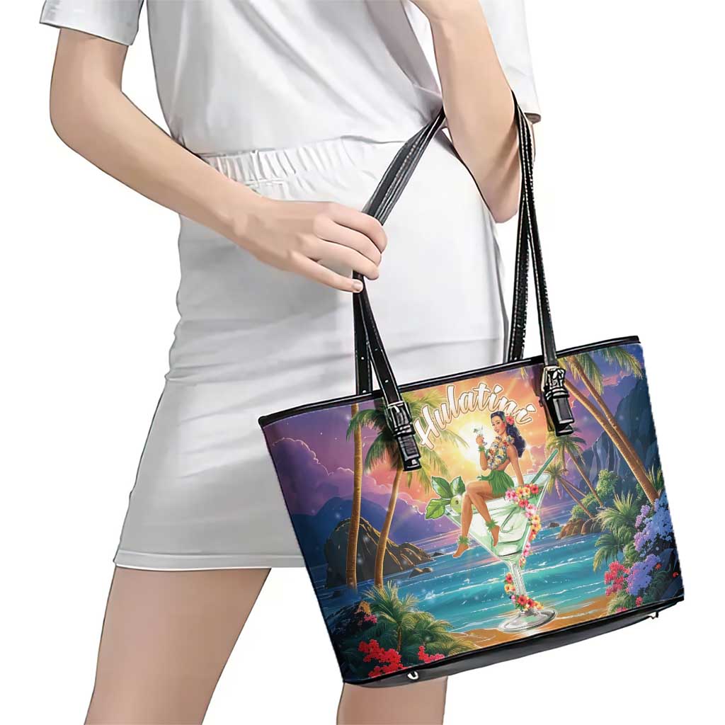 Aloha Hawaii Leather Tote Bag Hula Martini Tropical Vibes - Wonder Print Shop