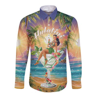 Aloha Hawaii Long Sleeve Button Shirt Hula Martini Tropical Vibes - Wonder Print Shop