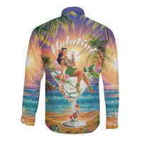 Aloha Hawaii Long Sleeve Button Shirt Hula Martini Tropical Vibes - Wonder Print Shop