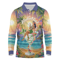 Aloha Hawaii Long Sleeve Polo Shirt Hula Martini Tropical Vibes - Wonder Print Shop