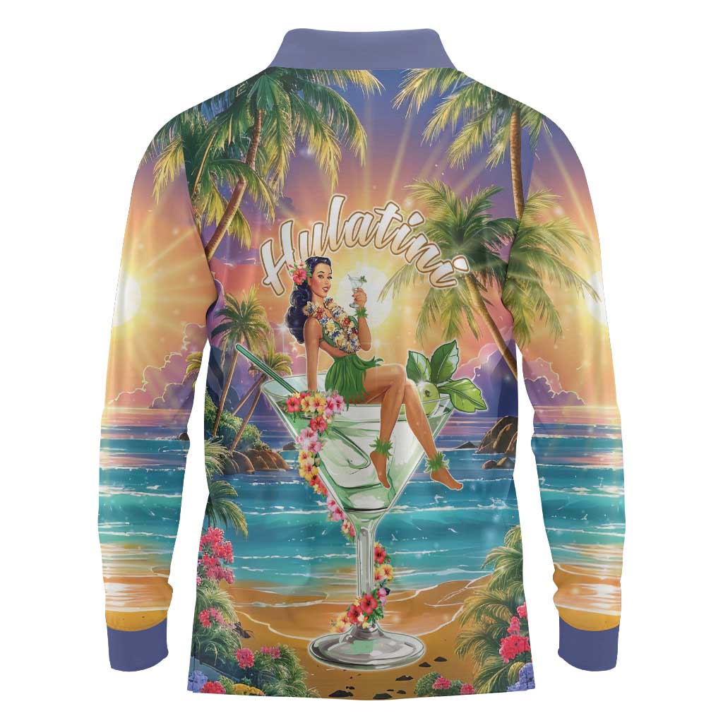 Aloha Hawaii Long Sleeve Polo Shirt Hula Martini Tropical Vibes - Wonder Print Shop