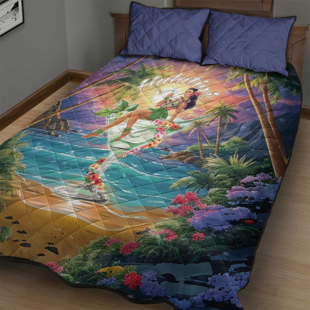 Aloha Hawaii Quilt Bed Set Hula Martini Tropical Vibes - Wonder Print Shop