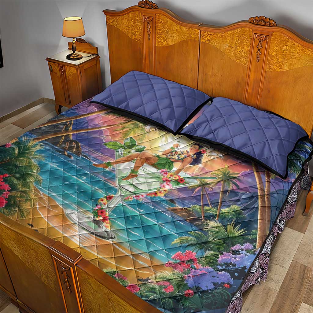 Aloha Hawaii Quilt Bed Set Hula Martini Tropical Vibes - Wonder Print Shop