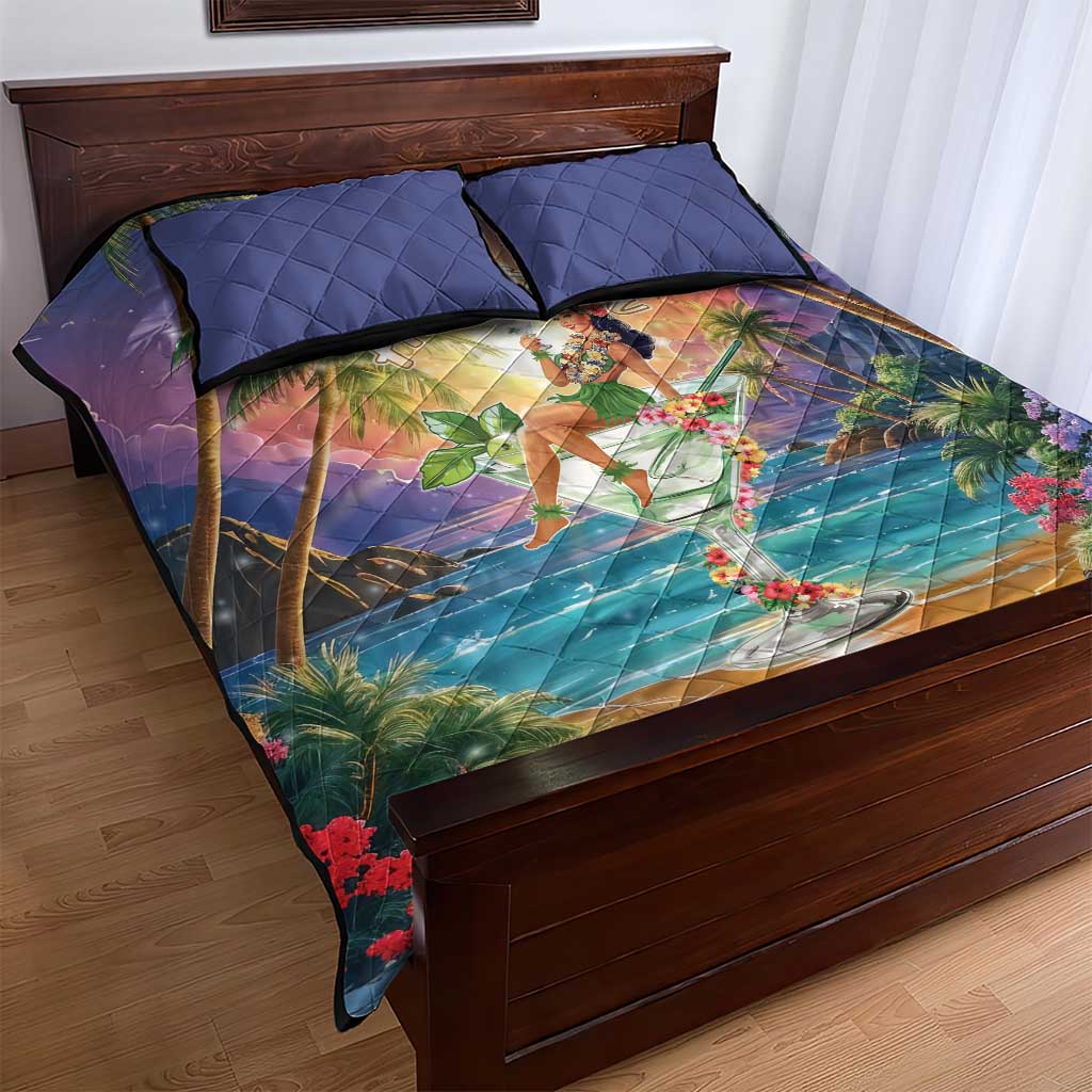 Aloha Hawaii Quilt Bed Set Hula Martini Tropical Vibes - Wonder Print Shop
