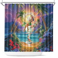 Aloha Hawaii Shower Curtain Hula Martini Tropical Vibes - Wonder Print Shop