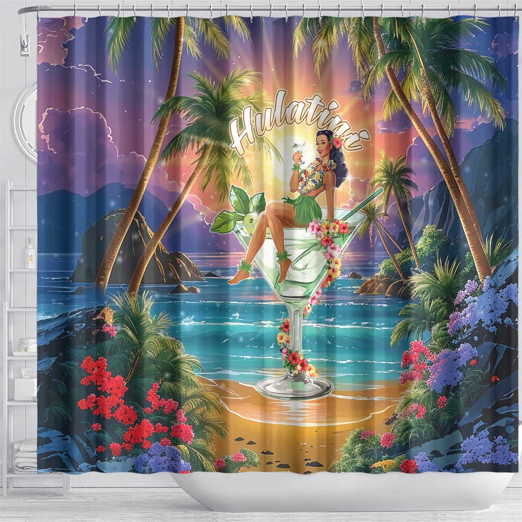 Aloha Hawaii Shower Curtain Hula Martini Tropical Vibes - Wonder Print Shop