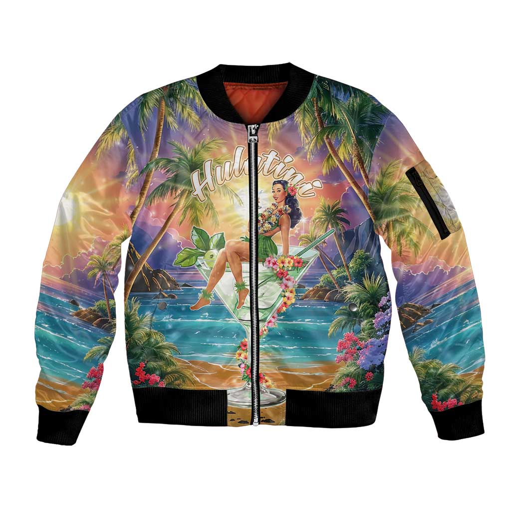Aloha Hawaii Sleeve Zip Bomber Jacket Hula Martini Tropical Vibes - Wonder Print Shop