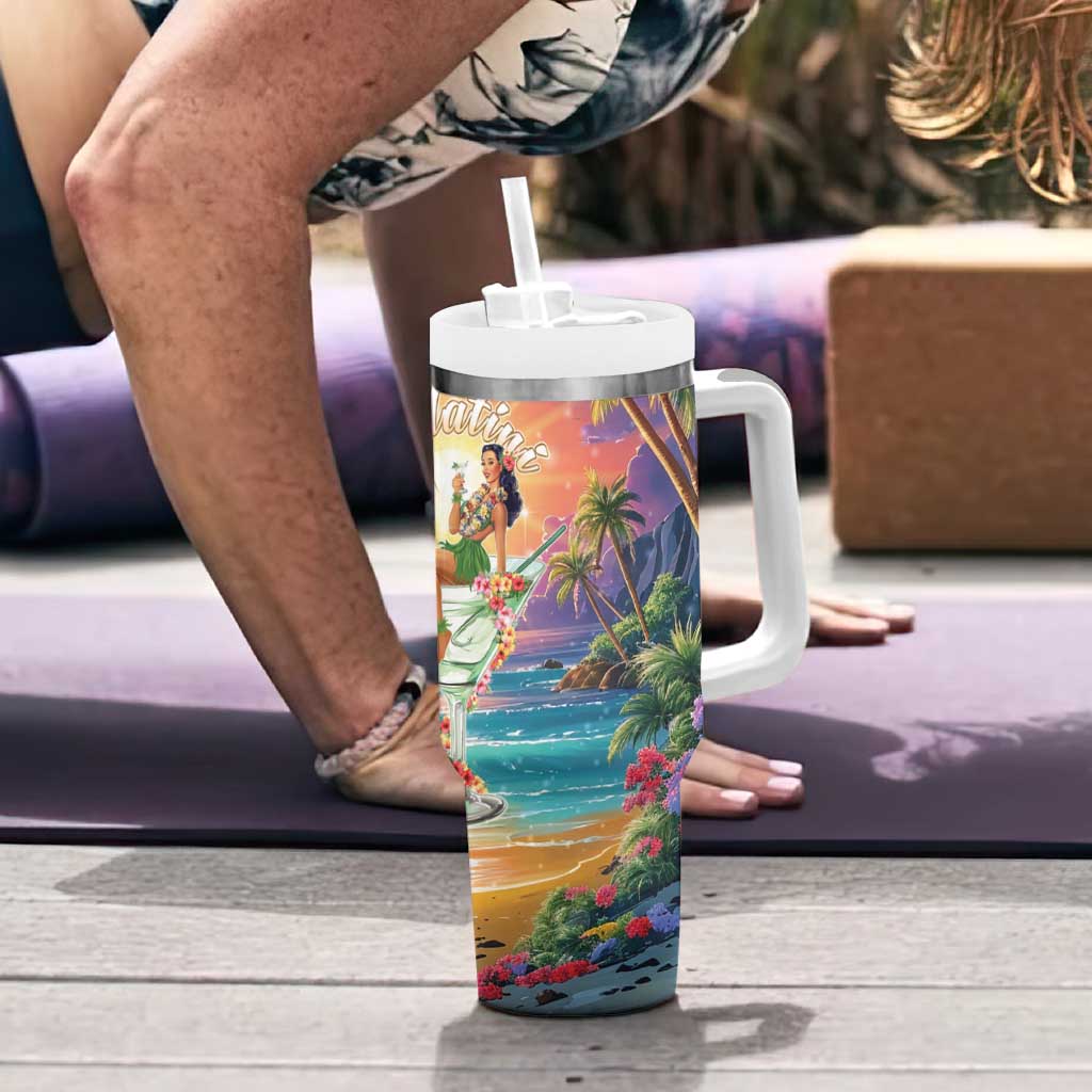 Aloha Hawaii Tumbler With Handle Hula Martini Tropical Vibes - Wonder Print Shop