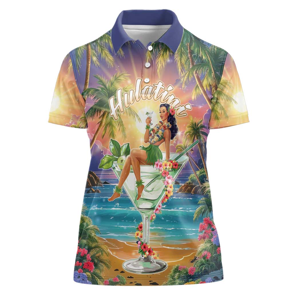 Aloha Hawaii Women Polo Shirt Hula Martini Tropical Vibes - Wonder Print Shop