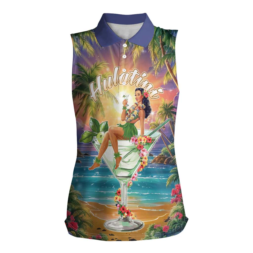 Aloha Hawaii Women Sleeveless Polo Shirt Hula Martini Tropical Vibes - Wonder Print Shop