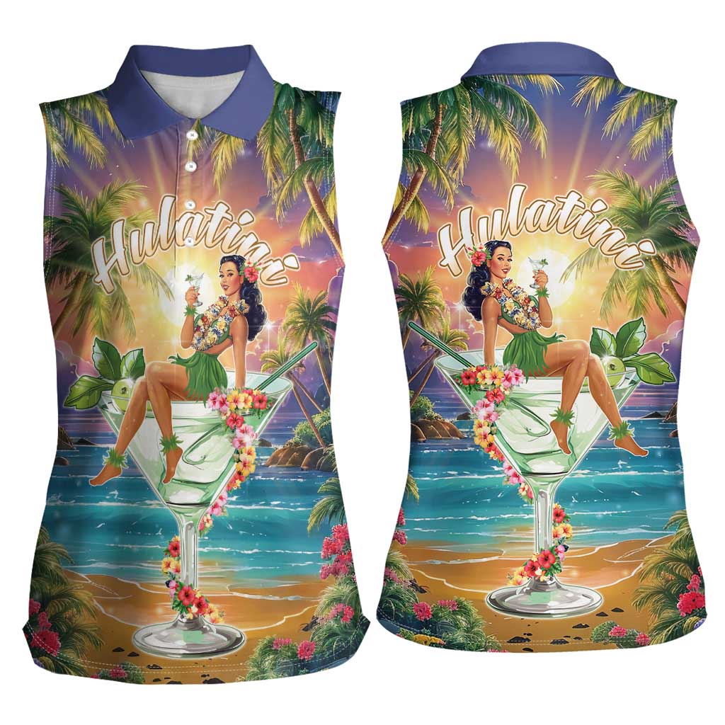 Aloha Hawaii Women Sleeveless Polo Shirt Hula Martini Tropical Vibes - Wonder Print Shop