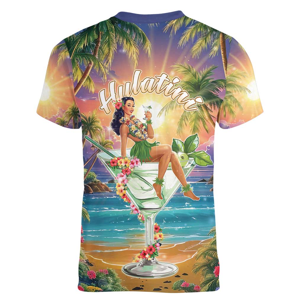 Aloha Hawaii Women V-Neck T-Shirt Hula Martini Tropical Vibes - Wonder Print Shop