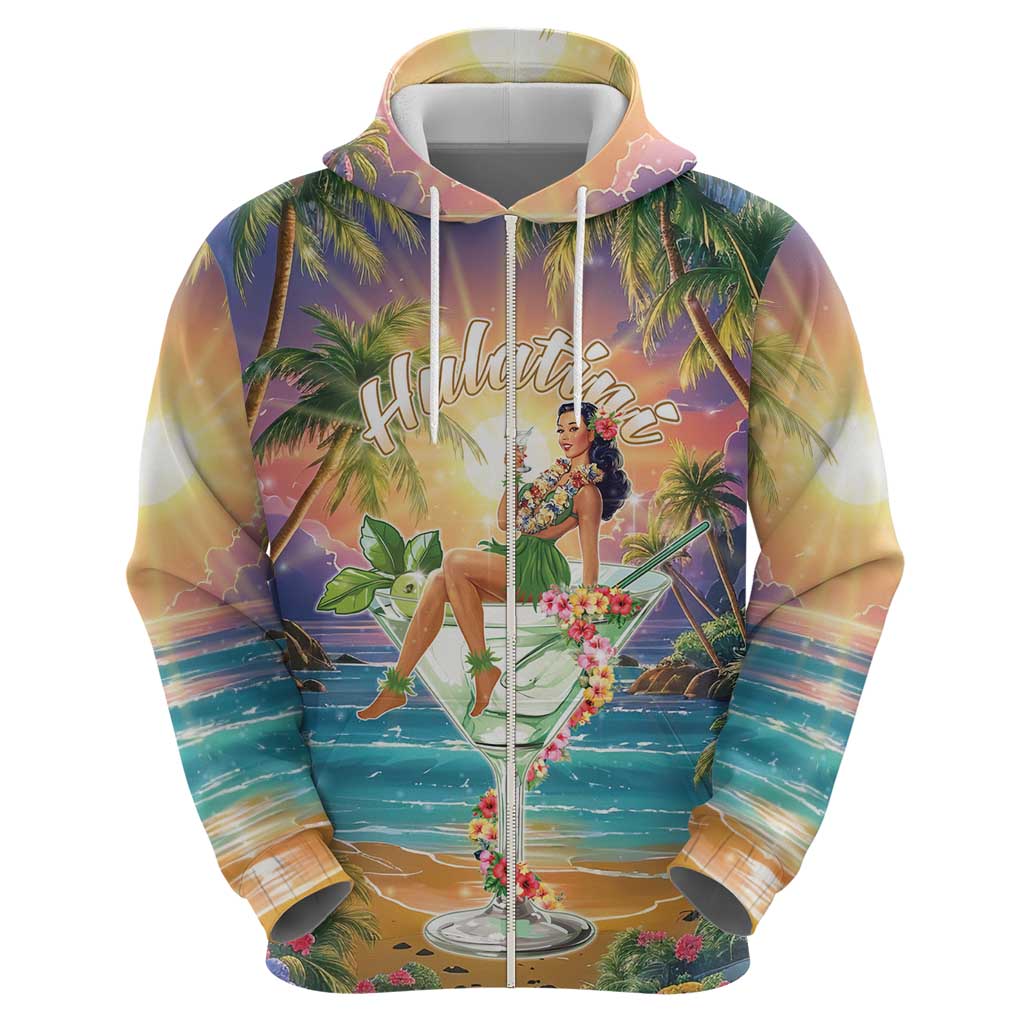 Aloha Hawaii Zip Hoodie Hula Martini Tropical Vibes - Wonder Print Shop