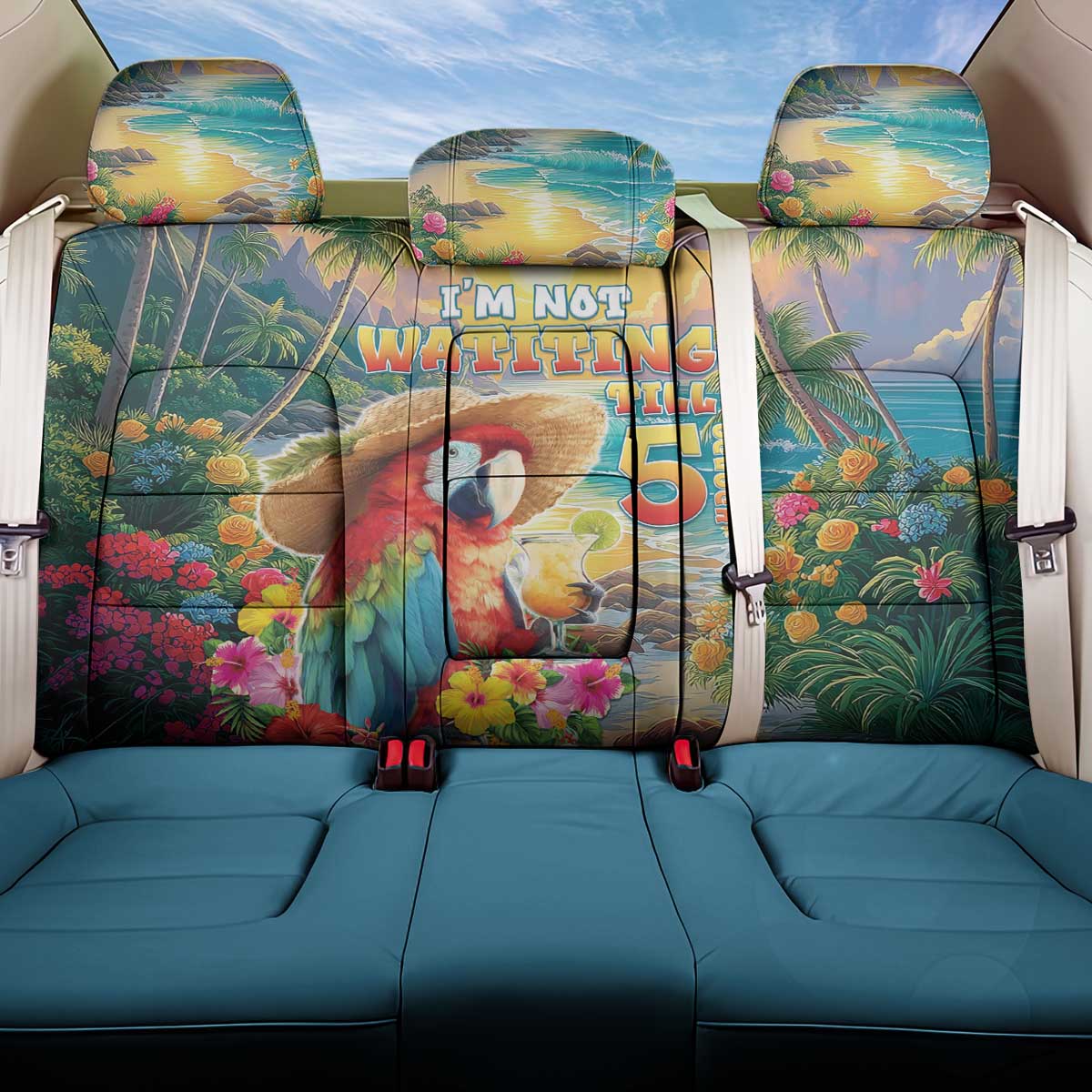 Hawaii Parrot Back Car Seat Cover Im Not Waiting Till 5 Oclock - Wonder Print Shop