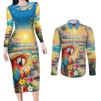 Hawaii Parrot Couples Matching Long Sleeve Bodycon Dress and Long Sleeve Button Shirt Im Not Waiting Till 5 Oclock - Wonder Print Shop