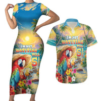 Hawaii Parrot Couples Matching Short Sleeve Bodycon Dress and Hawaiian Shirt Im Not Waiting Till 5 Oclock - Wonder Print Shop