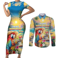 Hawaii Parrot Couples Matching Short Sleeve Bodycon Dress and Long Sleeve Button Shirt Im Not Waiting Till 5 Oclock - Wonder Print Shop