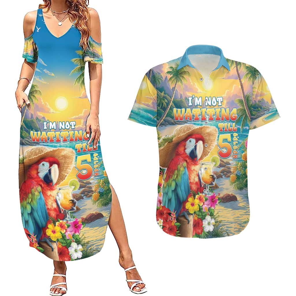 Hawaii Parrot Couples Matching Summer Maxi Dress and Hawaiian Shirt Im Not Waiting Till 5 Oclock - Wonder Print Shop
