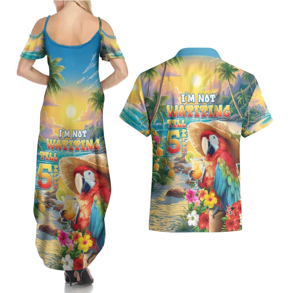 Hawaii Parrot Couples Matching Summer Maxi Dress and Hawaiian Shirt Im Not Waiting Till 5 Oclock - Wonder Print Shop