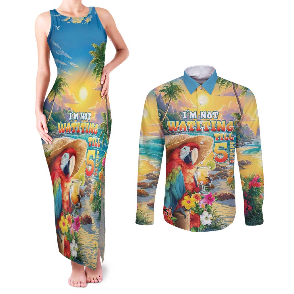 Hawaii Parrot Couples Matching Tank Maxi Dress and Long Sleeve Button Shirt Im Not Waiting Till 5 Oclock - Wonder Print Shop