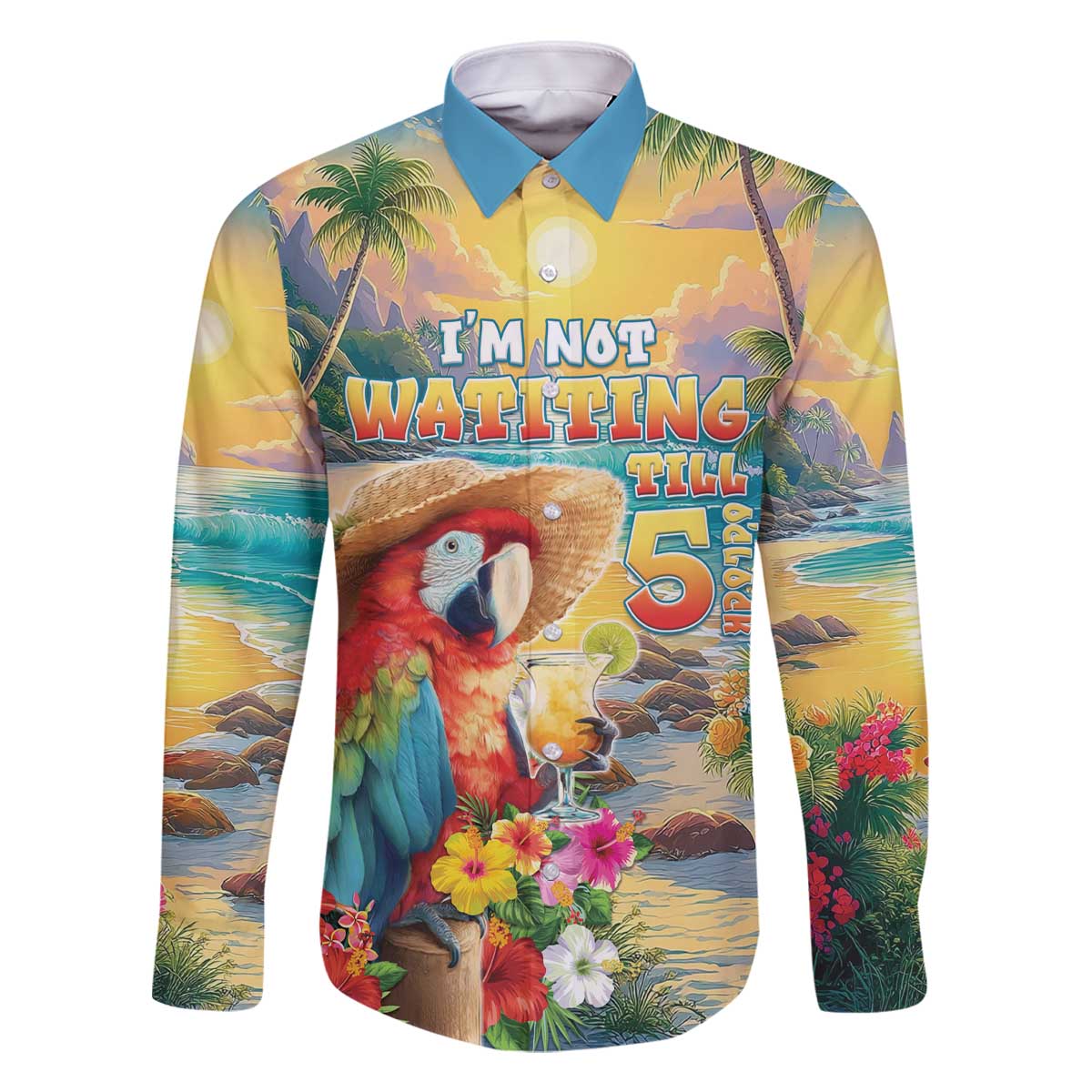 Hawaii Parrot Family Matching Off The Shoulder Long Sleeve Dress and Hawaiian Shirt Im Not Waiting Till 5 Oclock - Wonder Print Shop