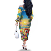 Hawaii Parrot Family Matching Off The Shoulder Long Sleeve Dress and Hawaiian Shirt Im Not Waiting Till 5 Oclock - Wonder Print Shop