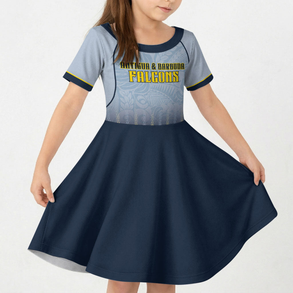 Custom Antigua And Barbuda 2026 Cricket Kid Short Sleeve Dress Fly High Falcons