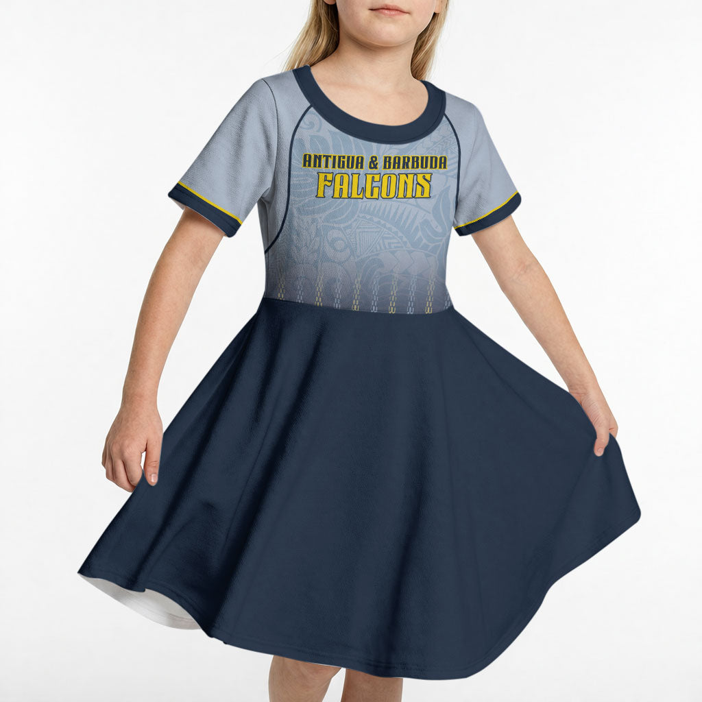 Custom Antigua And Barbuda 2026 Cricket Kid Short Sleeve Dress Fly High Falcons