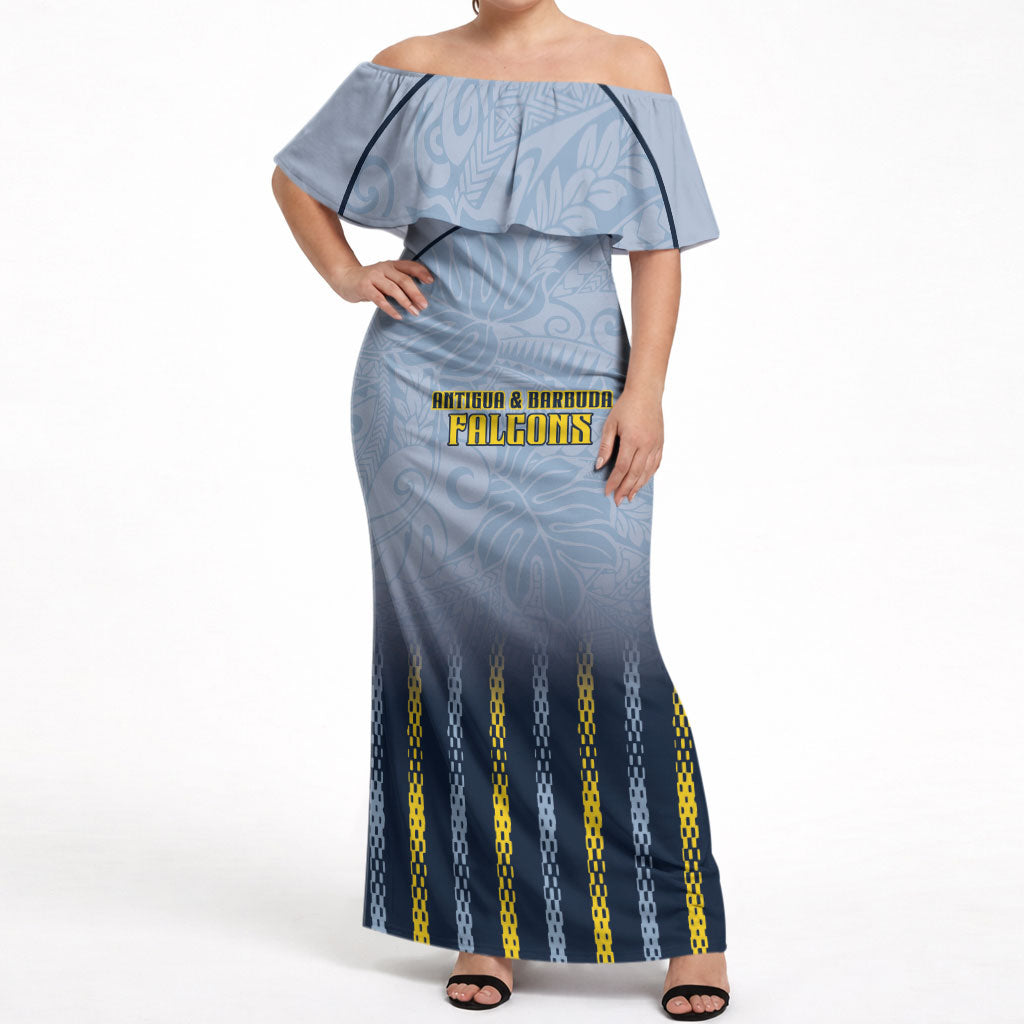 Custom Antigua And Barbuda 2026 Cricket Off Shoulder Maxi Dress Fly High Falcons