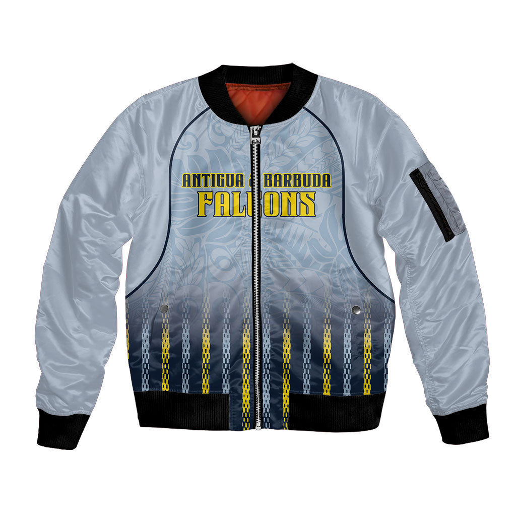 Custom Antigua And Barbuda 2026 Cricket Sleeve Zip Bomber Jacket Fly High Falcons