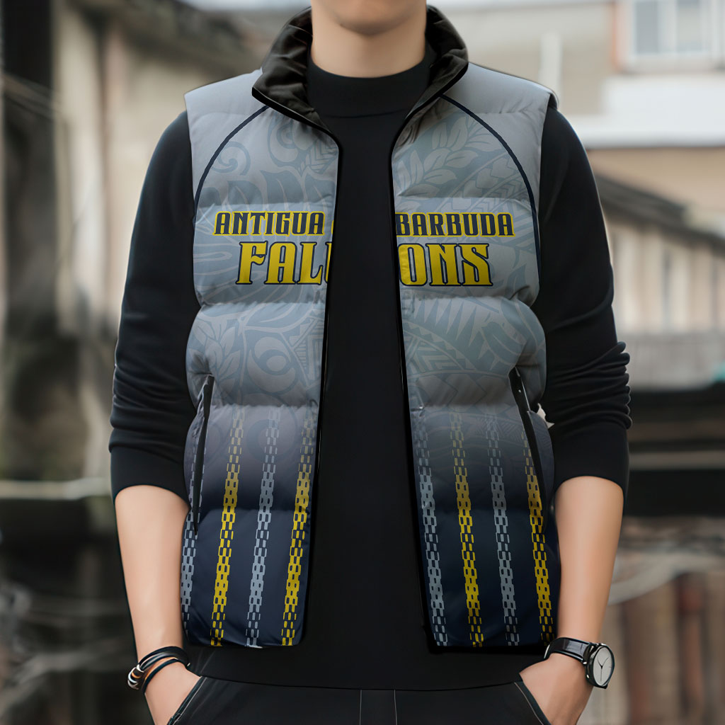 Custom Antigua And Barbuda 2026 Cricket Sleeveless Puffer Jacket Fly High Falcons