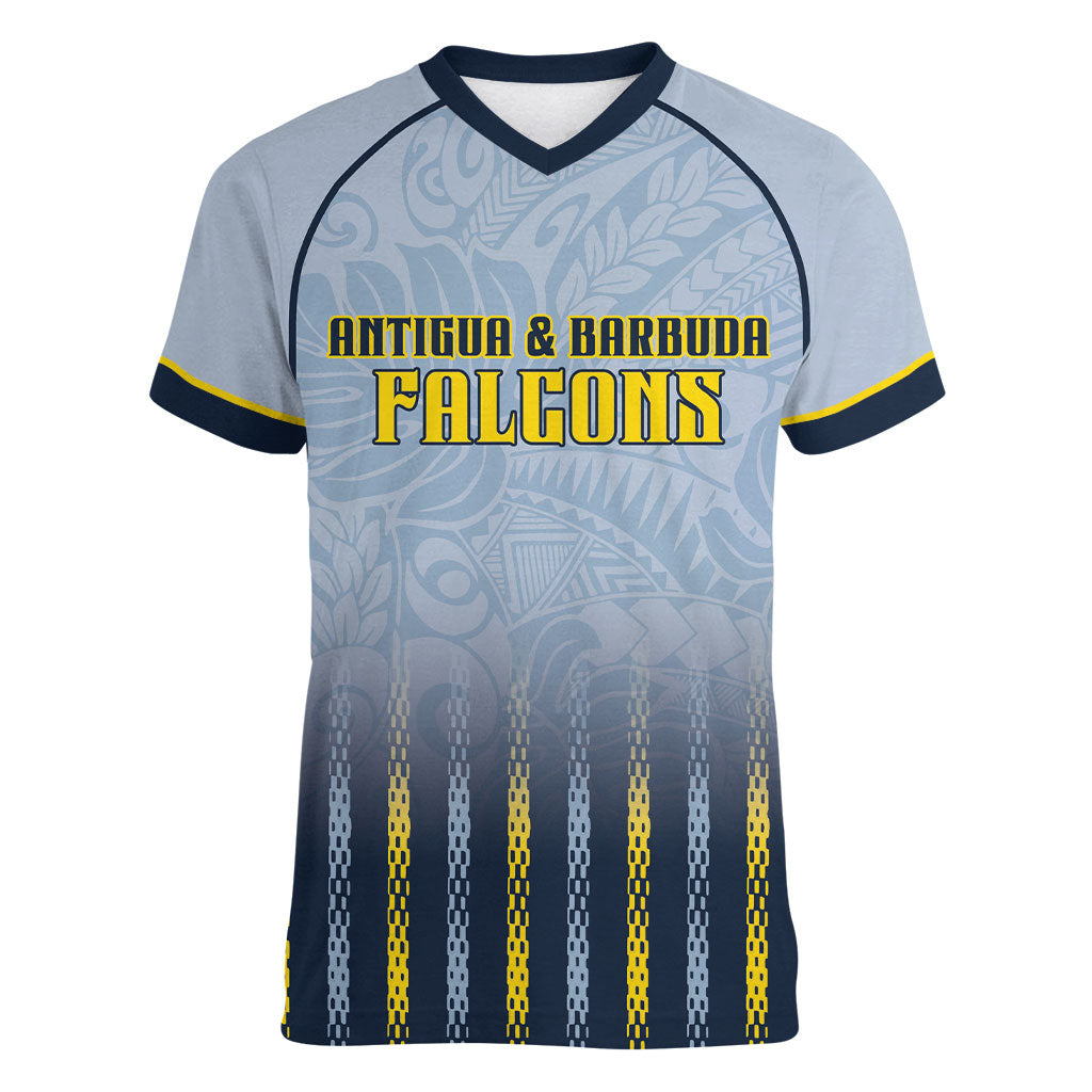 Custom Antigua And Barbuda 2026 Cricket Women V-Neck T-Shirt Fly High Falcons