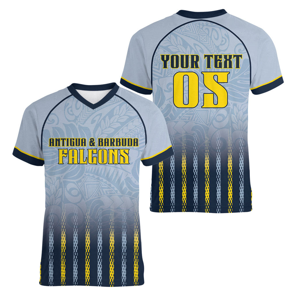 Custom Antigua And Barbuda 2026 Cricket Women V-Neck T-Shirt Fly High Falcons