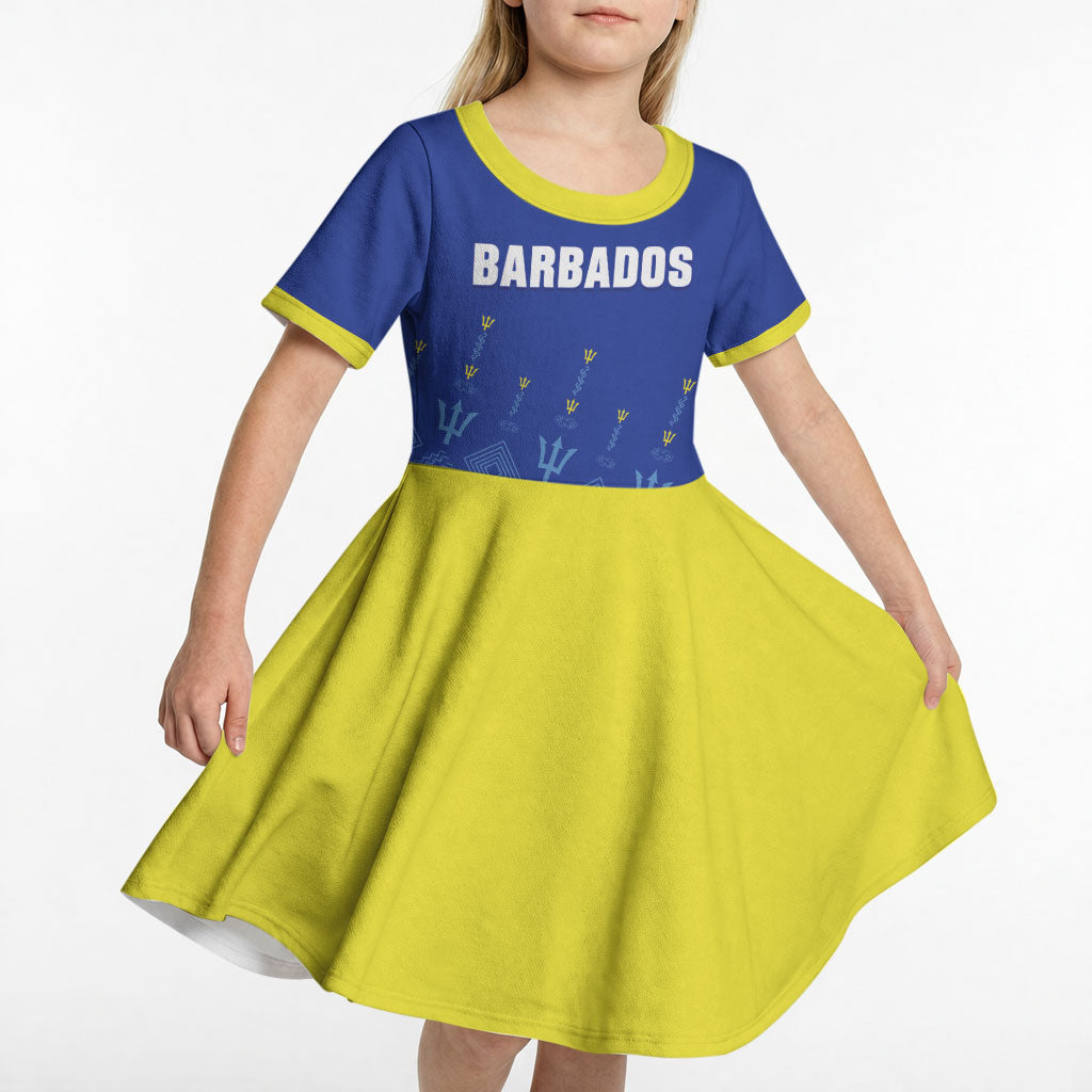 Custom Barbados 2026 Cricket Kid Short Sleeve Dress Tridents Rise