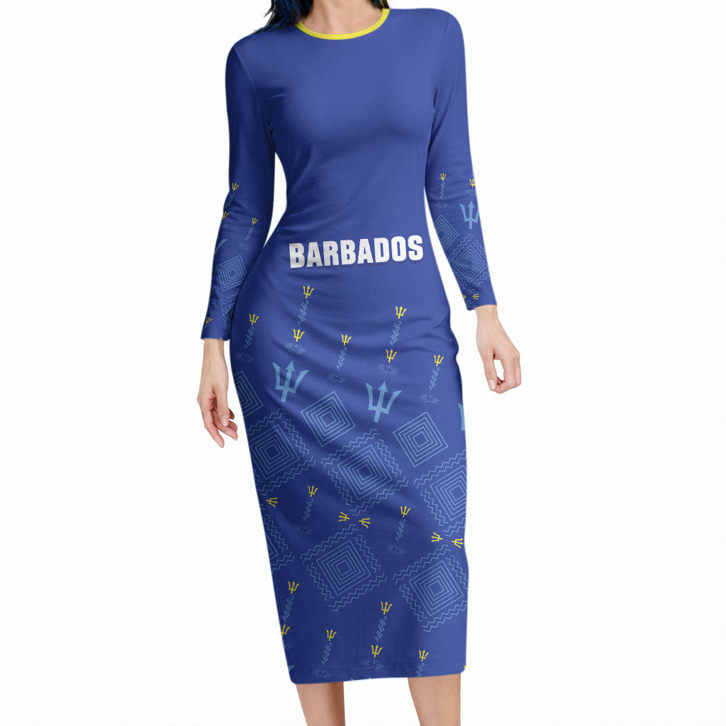 Custom Barbados 2026 Cricket Long Sleeve Bodycon Dress Tridents Rise
