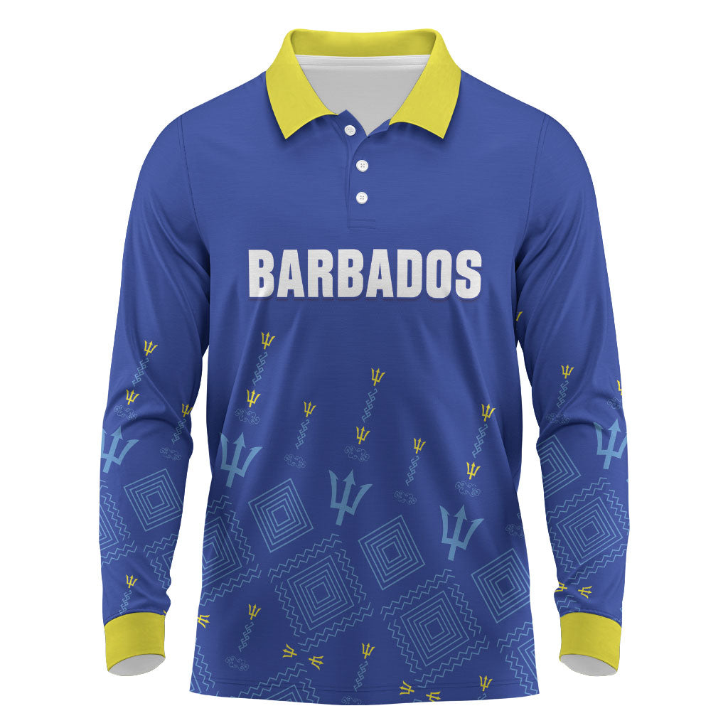 Custom Barbados 2026 Cricket Long Sleeve Polo Shirt Tridents Rise