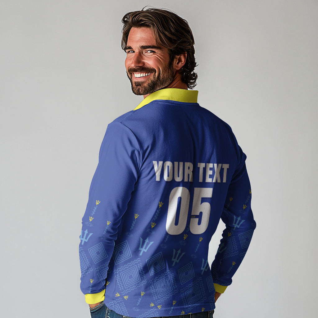 Custom Barbados 2026 Cricket Long Sleeve Polo Shirt Tridents Rise