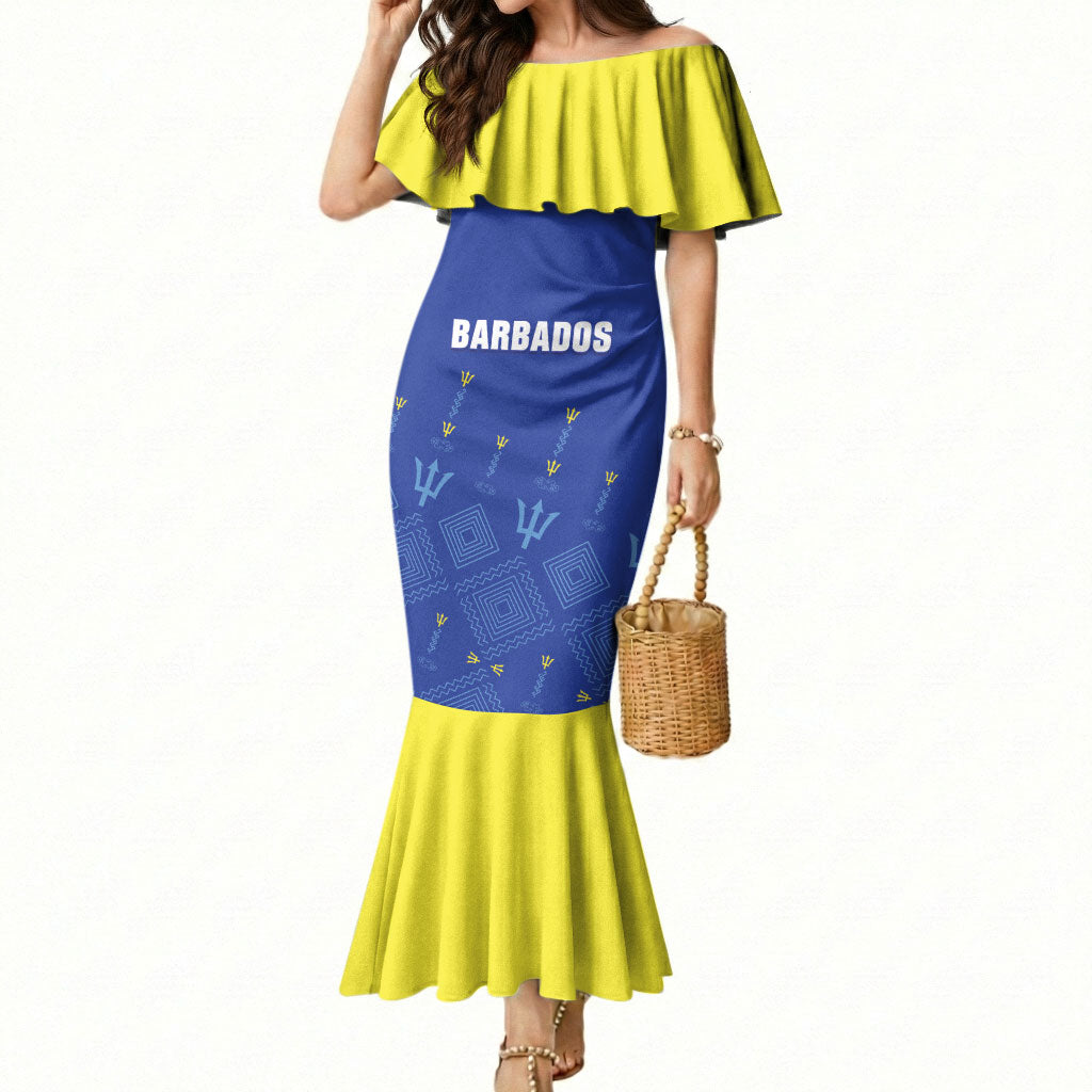 Custom Barbados 2026 Cricket Mermaid Dress Tridents Rise