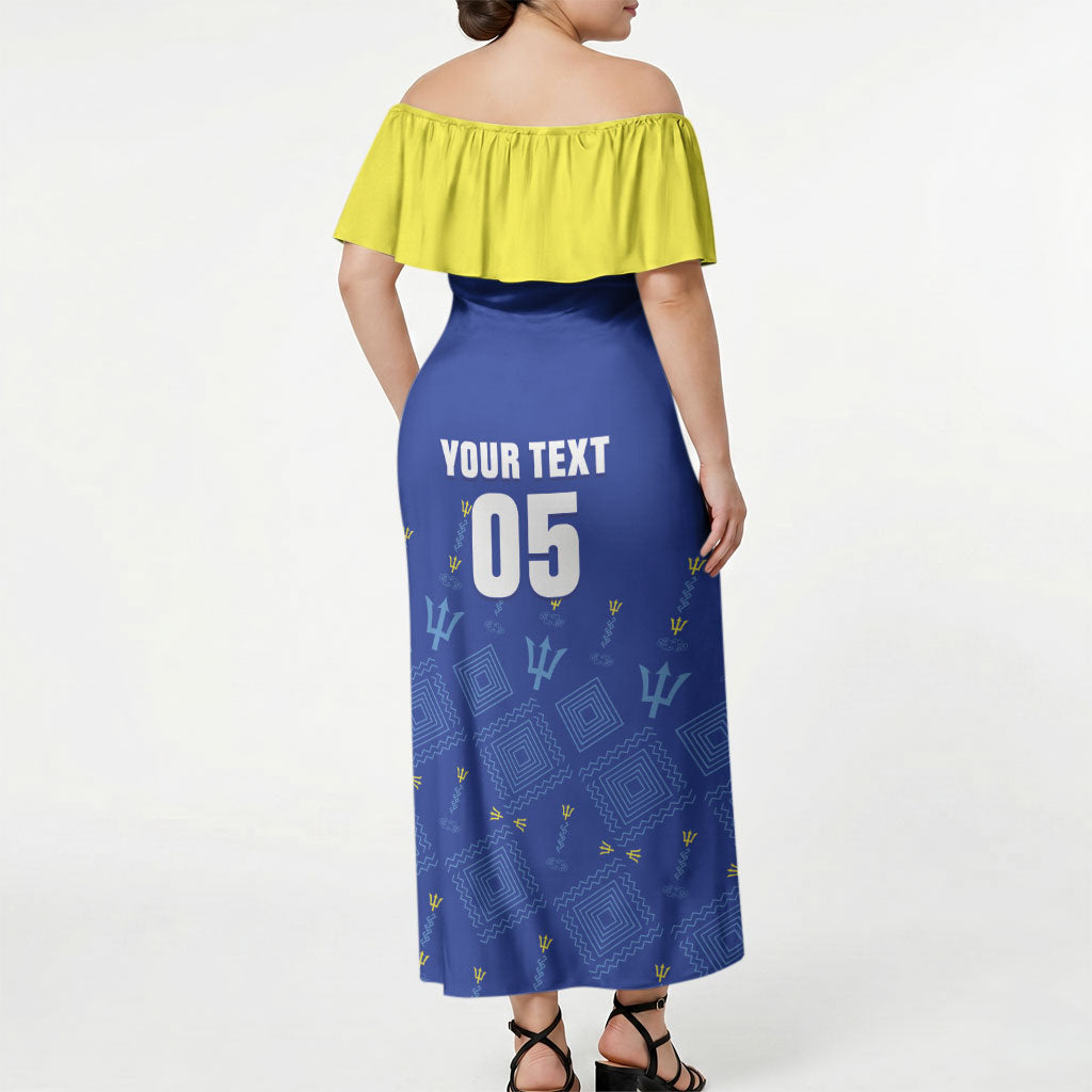 Custom Barbados 2026 Cricket Off Shoulder Maxi Dress Tridents Rise