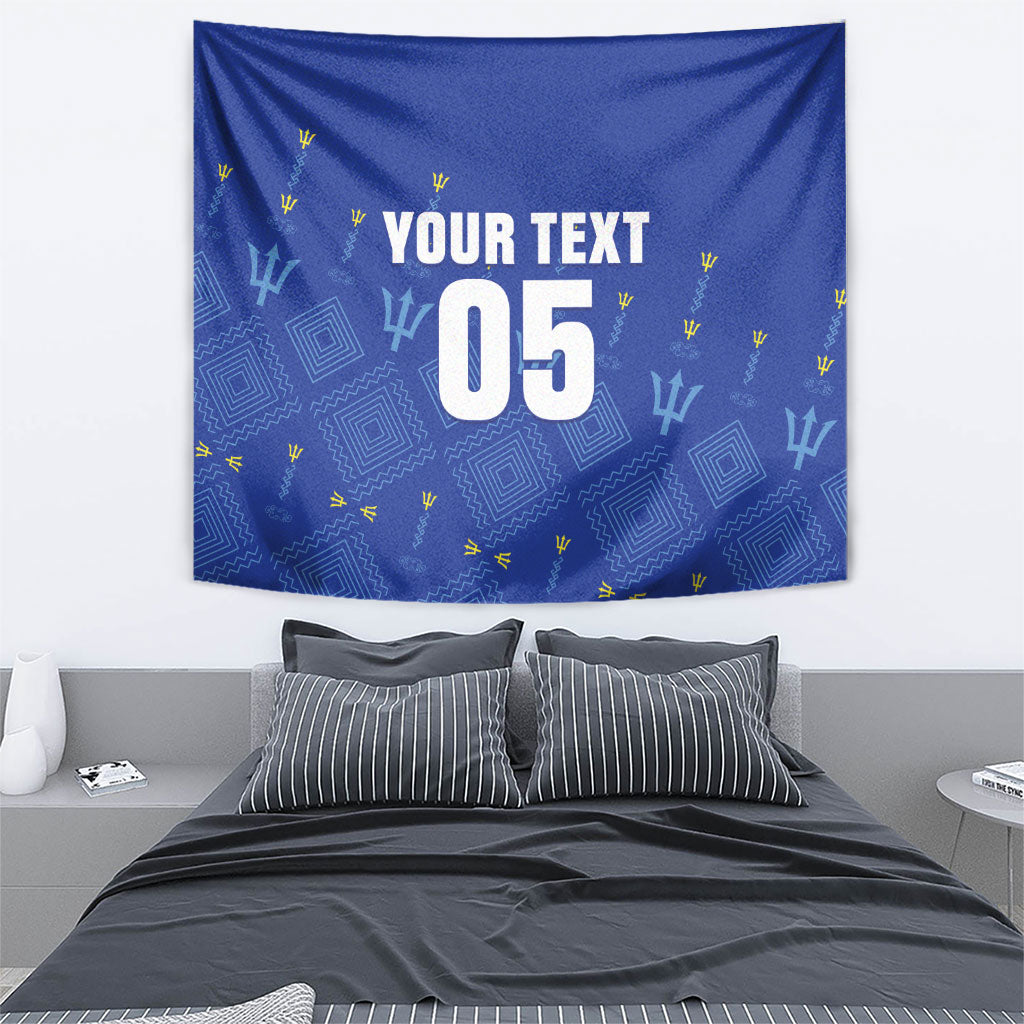 Custom Barbados 2026 Cricket Tapestry Tridents Rise