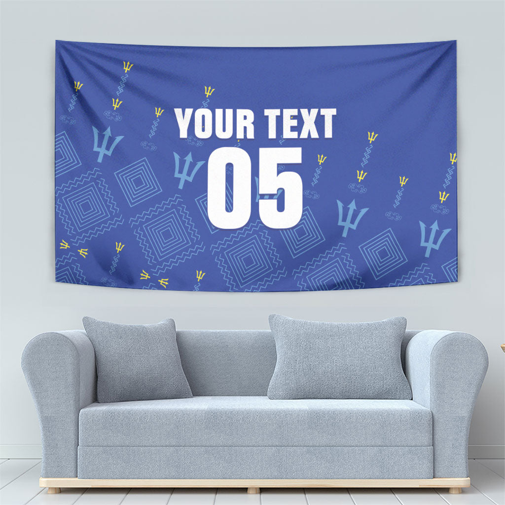 Custom Barbados 2026 Cricket Tapestry Tridents Rise